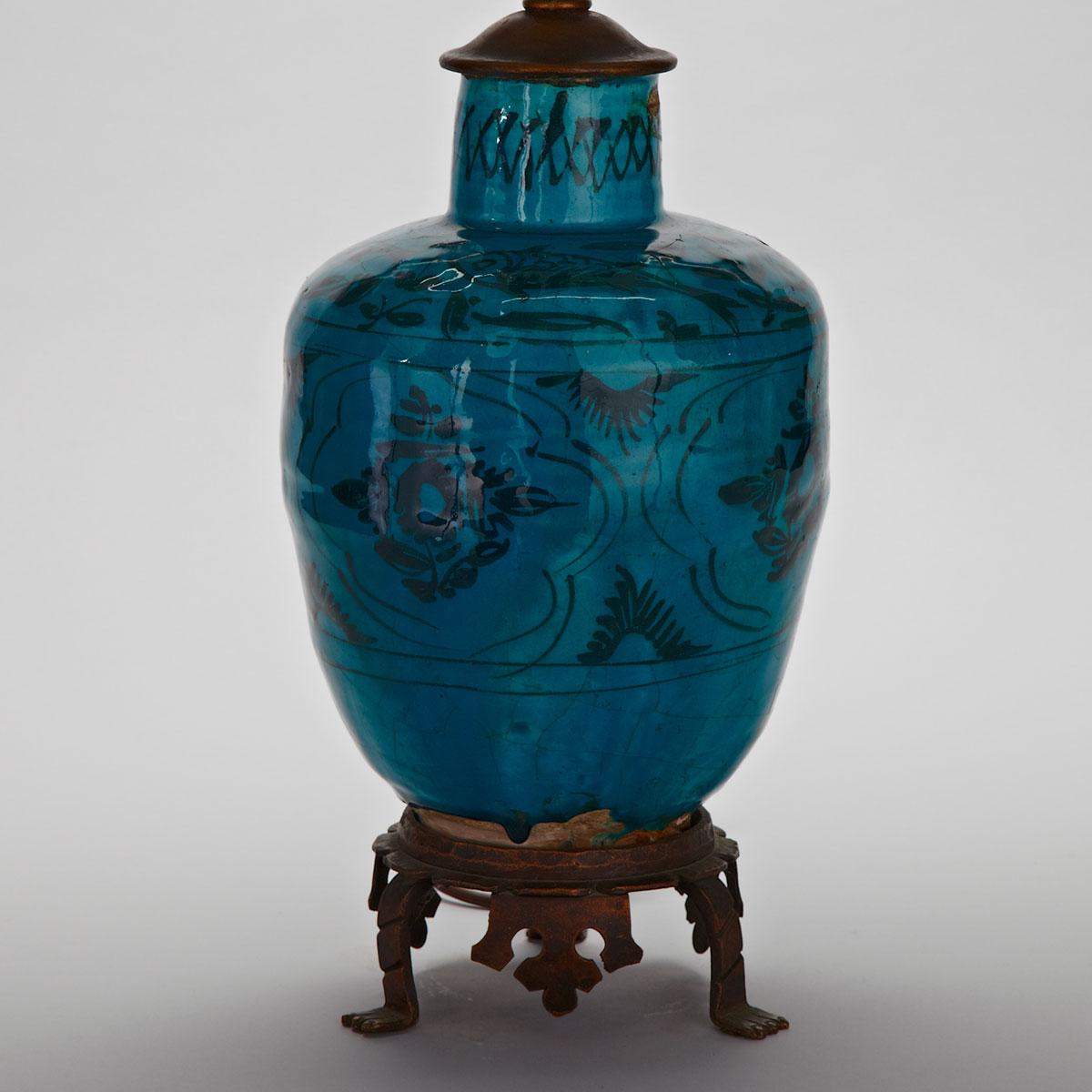 Kashan Turquoise Glazed Jar, Persia, 16th/17th Century