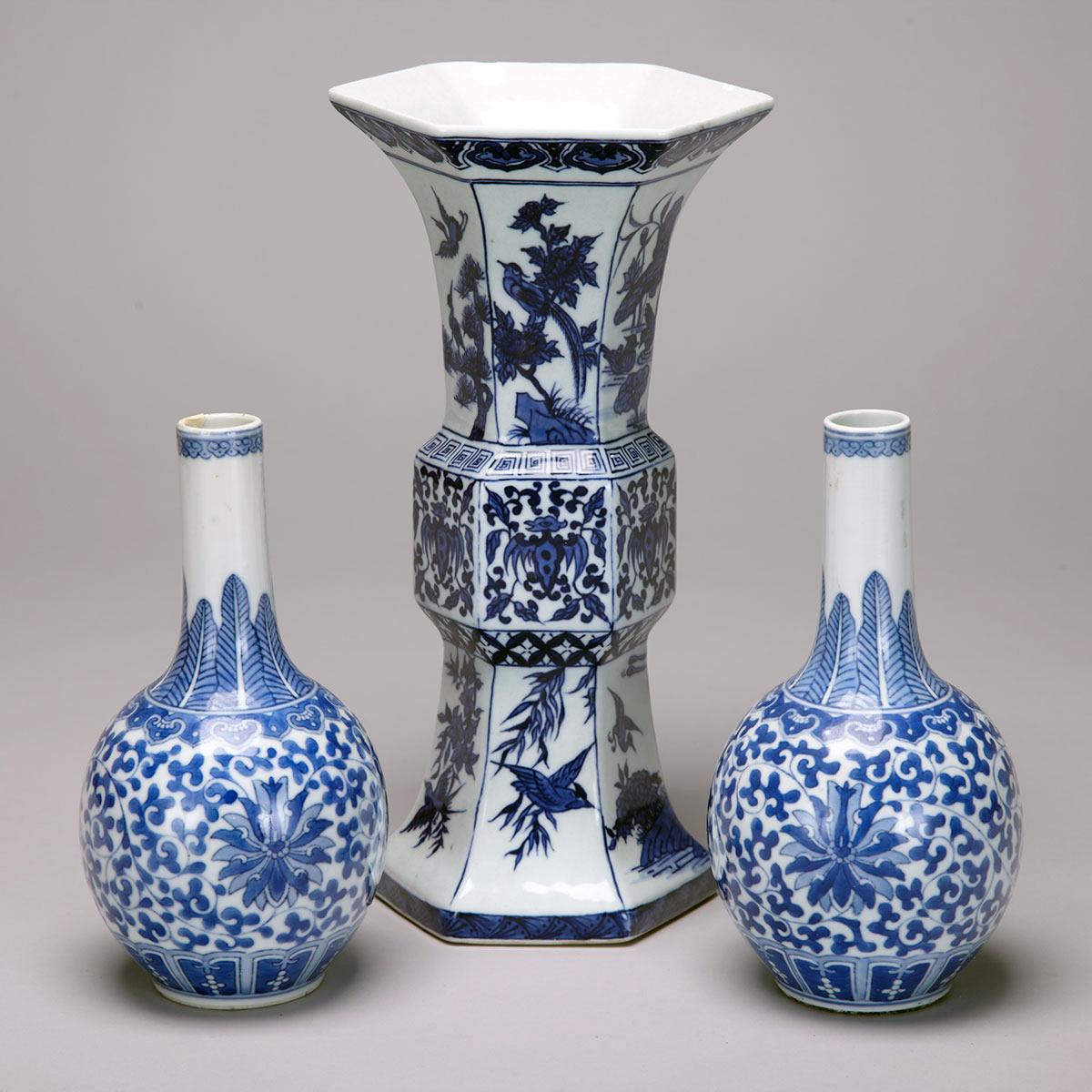 Blue and White Hexagonal Gu Vase, Kangxi Mark 