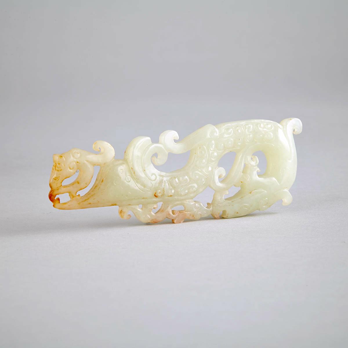 Archaistic White Jade Dragon Pendant