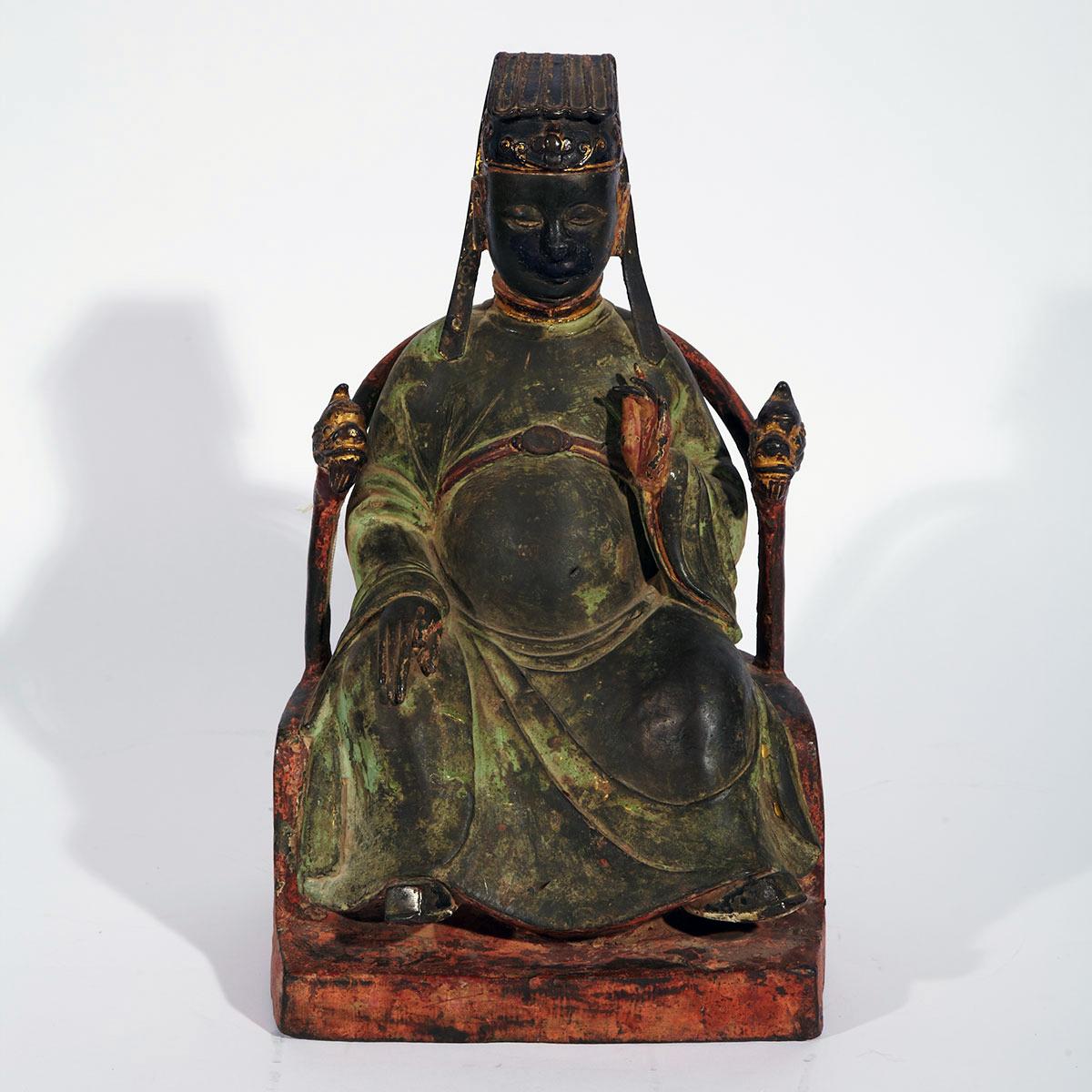 Polychromed Bronze Seated Official, 17th Century
