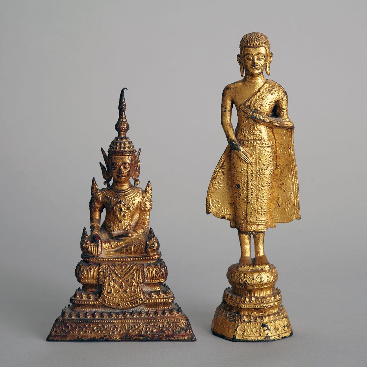 Two Gilt Bronze Figures of Buddha, Thailand, 19th Century