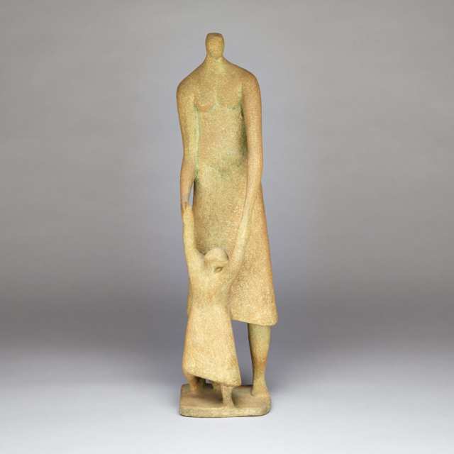 Brooklin Pottery Figure Group of a Mother and Child, Susan Harlander, 1963