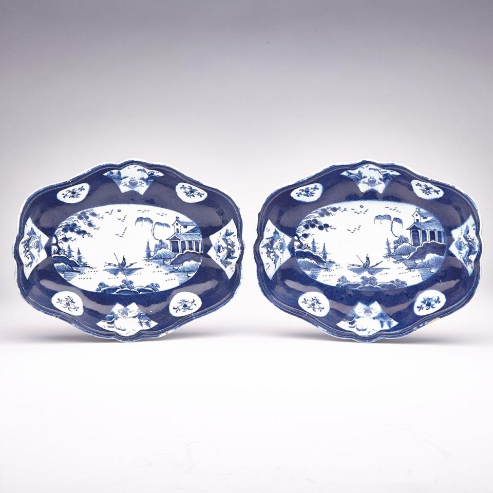 Pair of Bow Powder Blue Ground Shaped Oval Dishes, c.1765