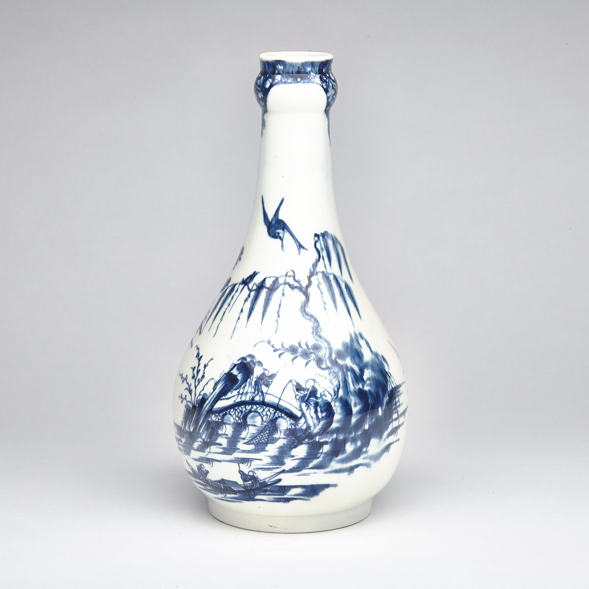 Worcester ‘Willow Bridge Fisherman’ Bottle Vase, c.1760-75