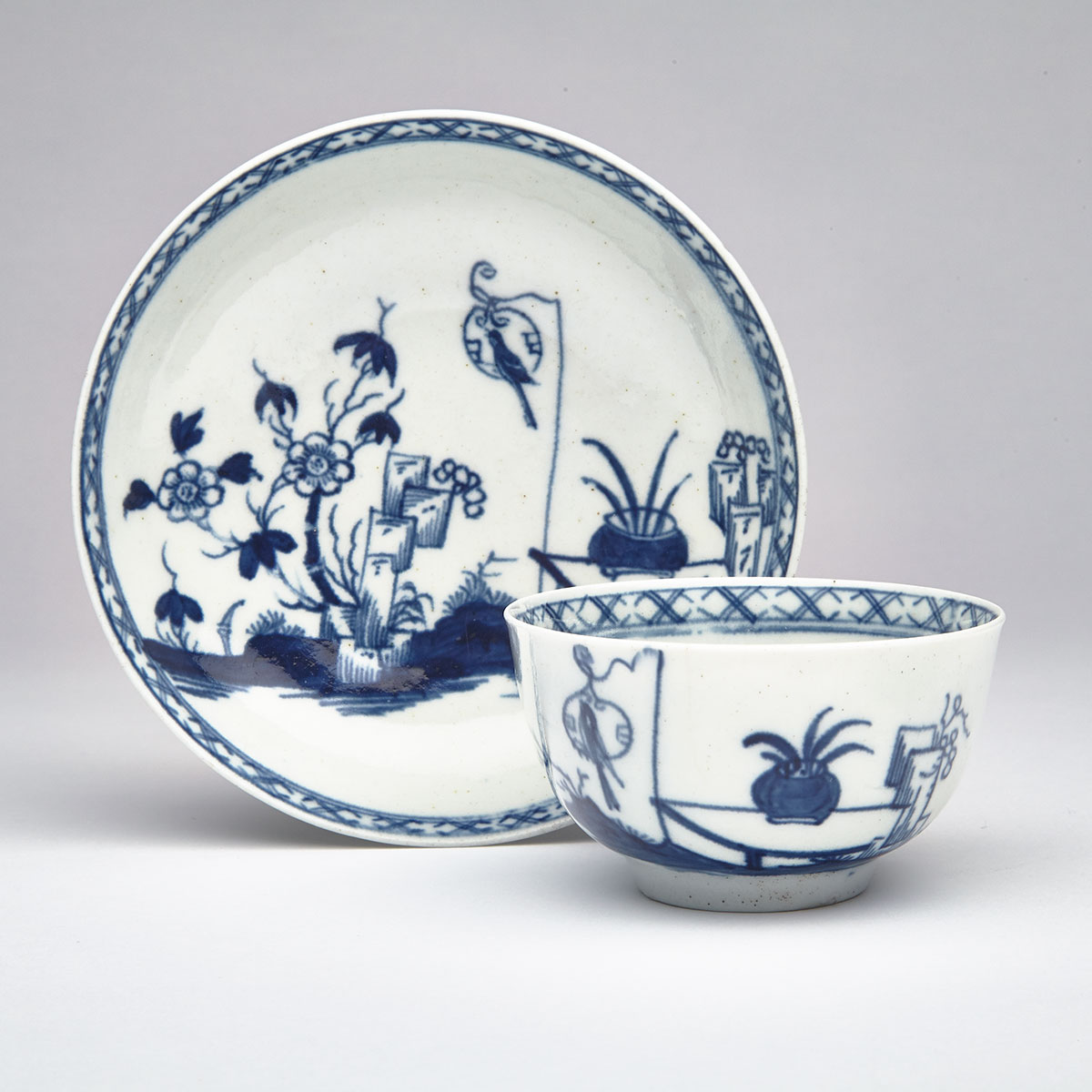 Worcester ‘Bird in a Ring’ Tea Bowl and Saucer, c.1760-70
