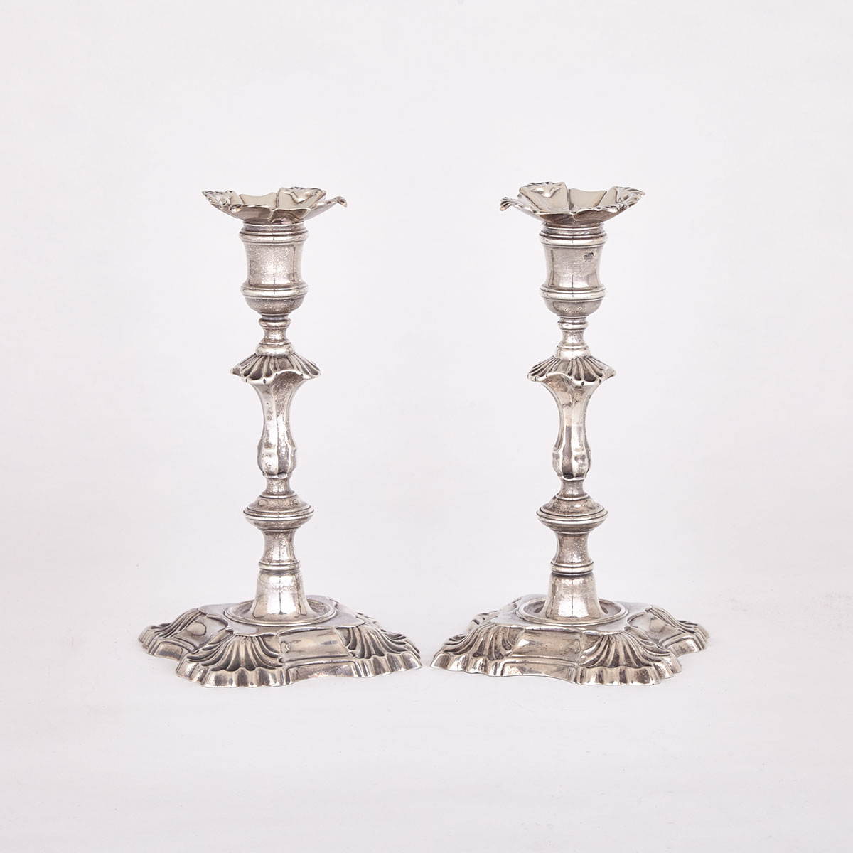Pair of George II Silver Table Candlesticks,  William Gould, London, 1750