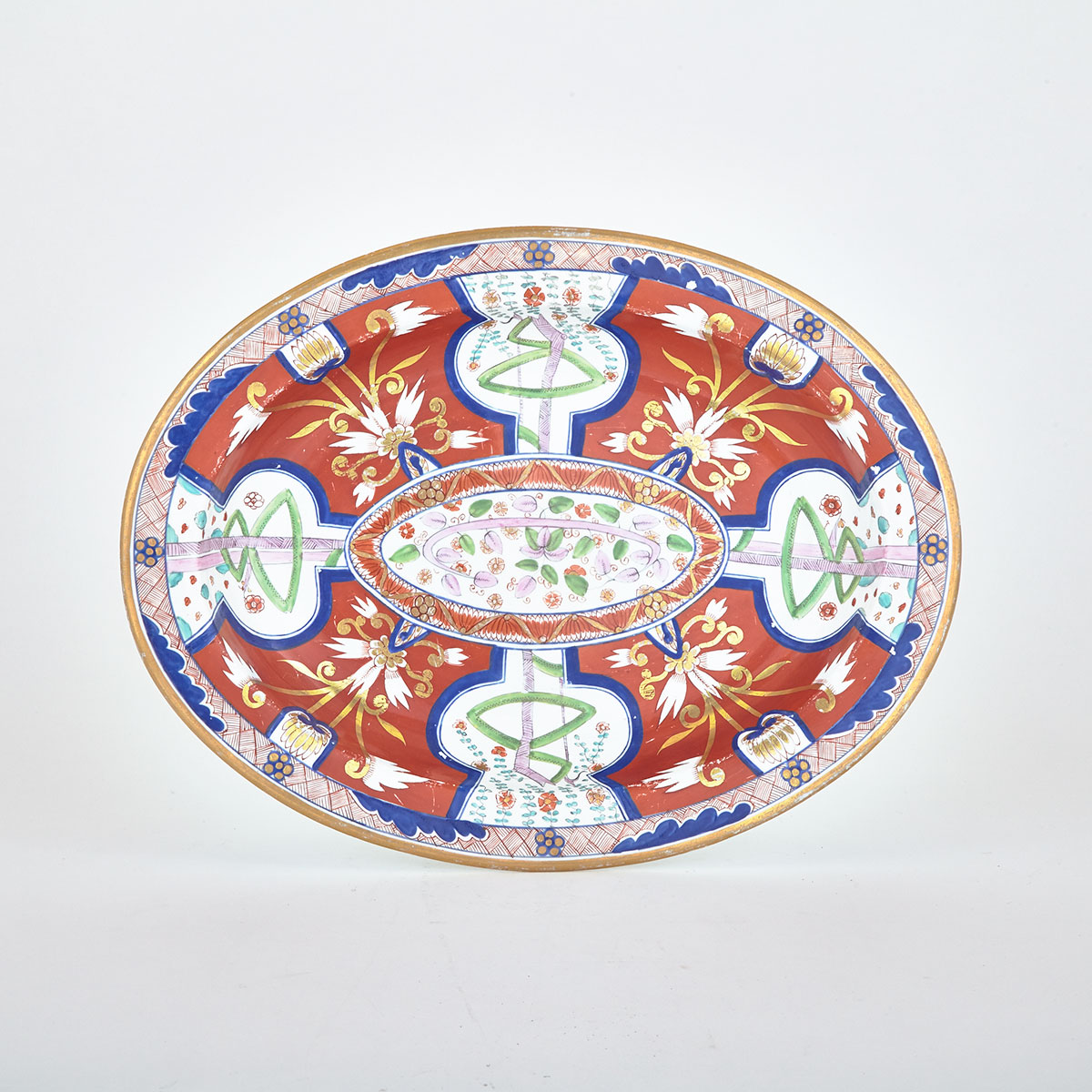 English Porcelain ‘Dollar’ Pattern Oval Platter, probably Spode, c.1805-10