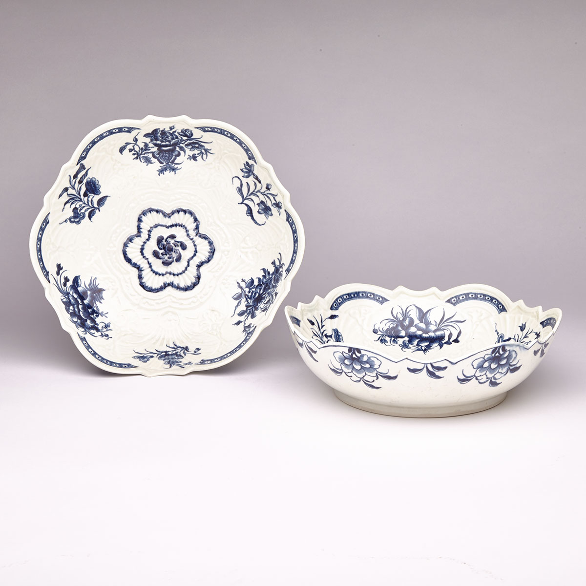 Pair of Worcester ‘Junket Dish Florals’ Junket Dishes, c.1760-75