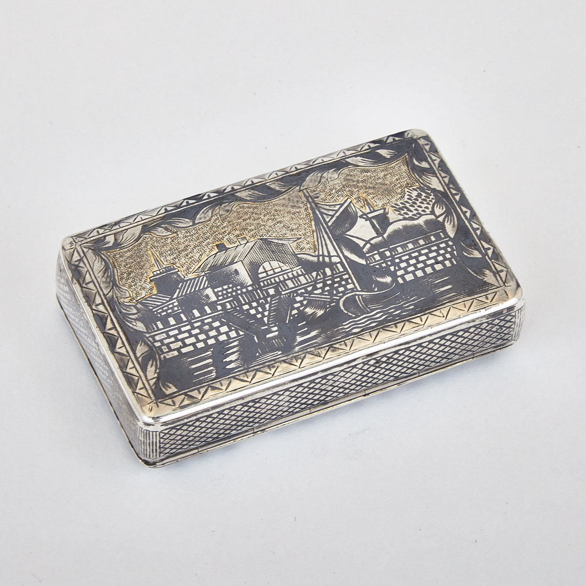 Russian Nielloed Silver Rectangular Snuff Box, Moscow, 1836