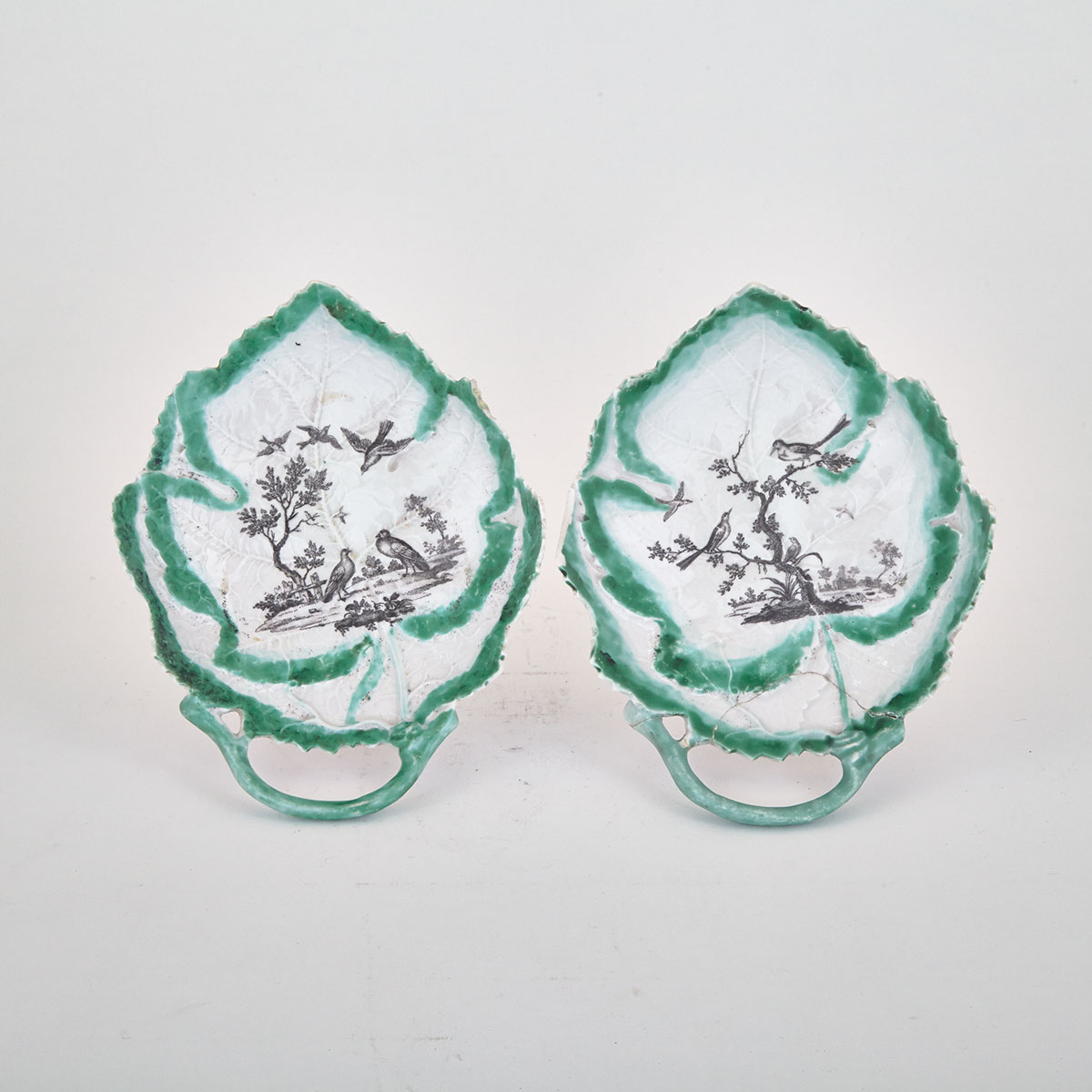 Pair of Worcester Leaf Shaped Dishes, c.1760