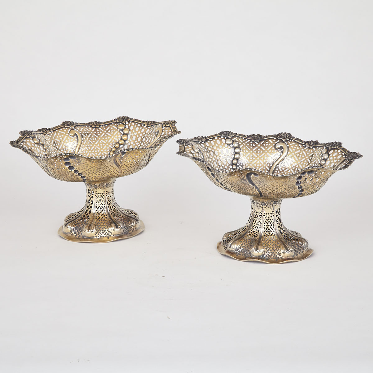 Pair of Victorian Silver-Gilt Pierced Oval Footed Comports, Robert Harper, London, 1876