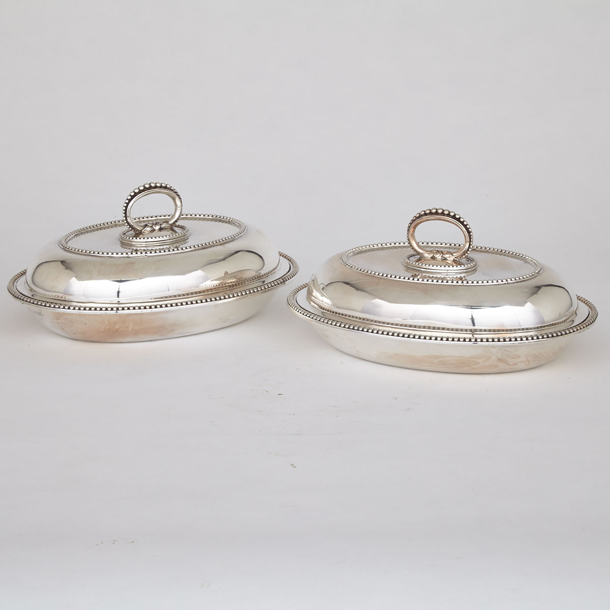Pair of Victorian Silver Oval Entrée Dishes with Covers, Robert Garrard II, London, 1856