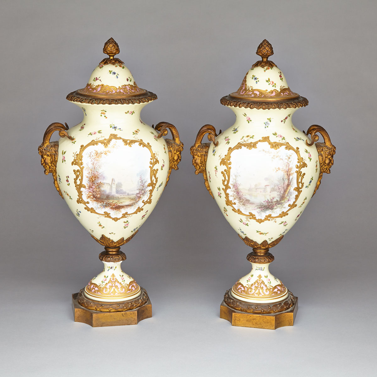 Pair of Ormolu Mounted ‘Sèvres’ Vases and Covers, H. Poitevin, c.1900