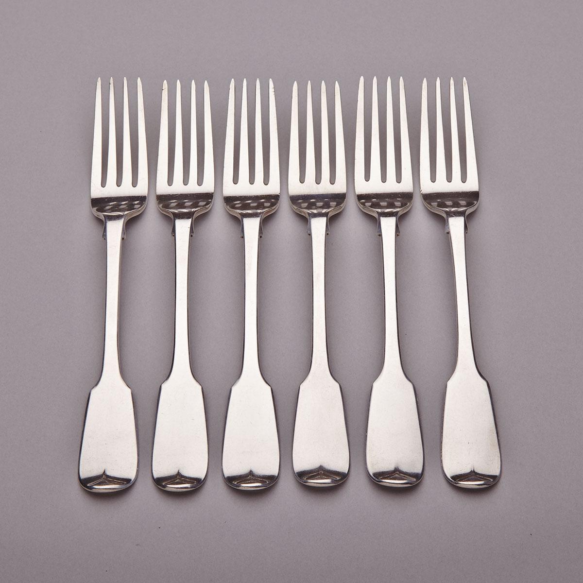 Six William IV  Silver Fiddle Pattern Table Forks, Mary Chawner, London, 1834