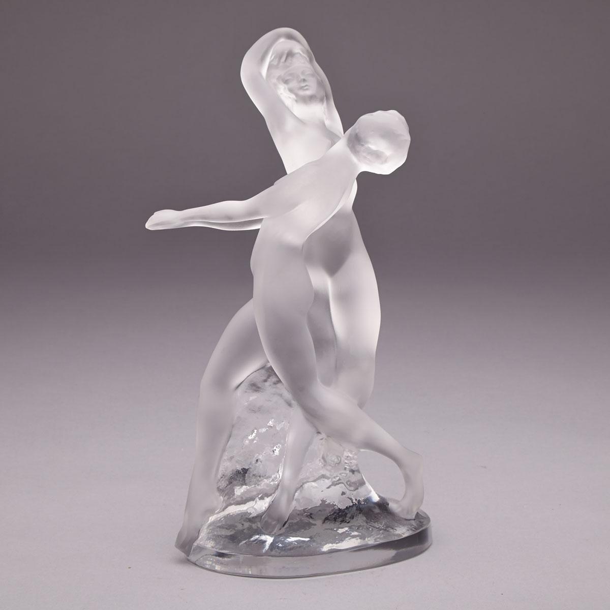 ‘Deux Danseuses’, Lalique Moulded and Partly Frosted Glass Group, post-1945