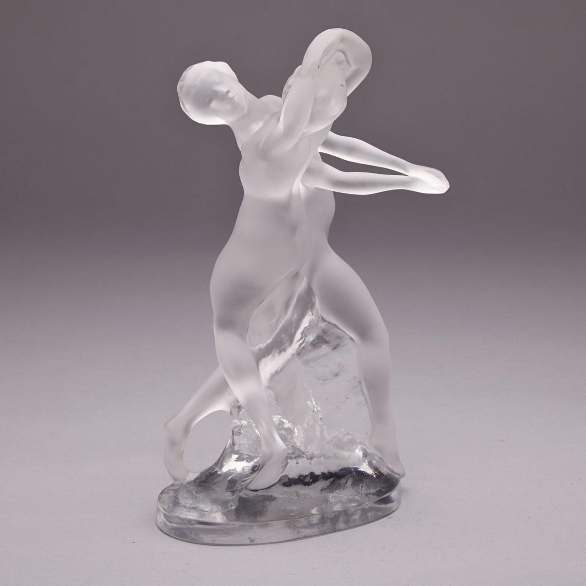 ‘Deux Danseuses’, Lalique Moulded and Partly Frosted Glass Group, post-1945
