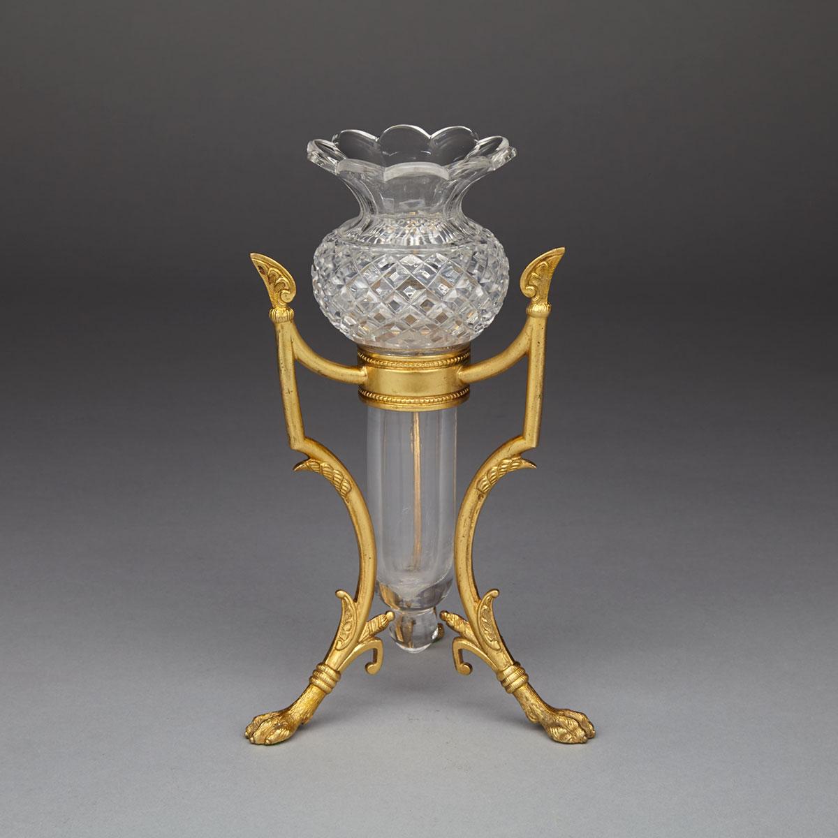 French Aesthetic Movement Cut Glass Bud Vase on Ormolu Stand, c.1870