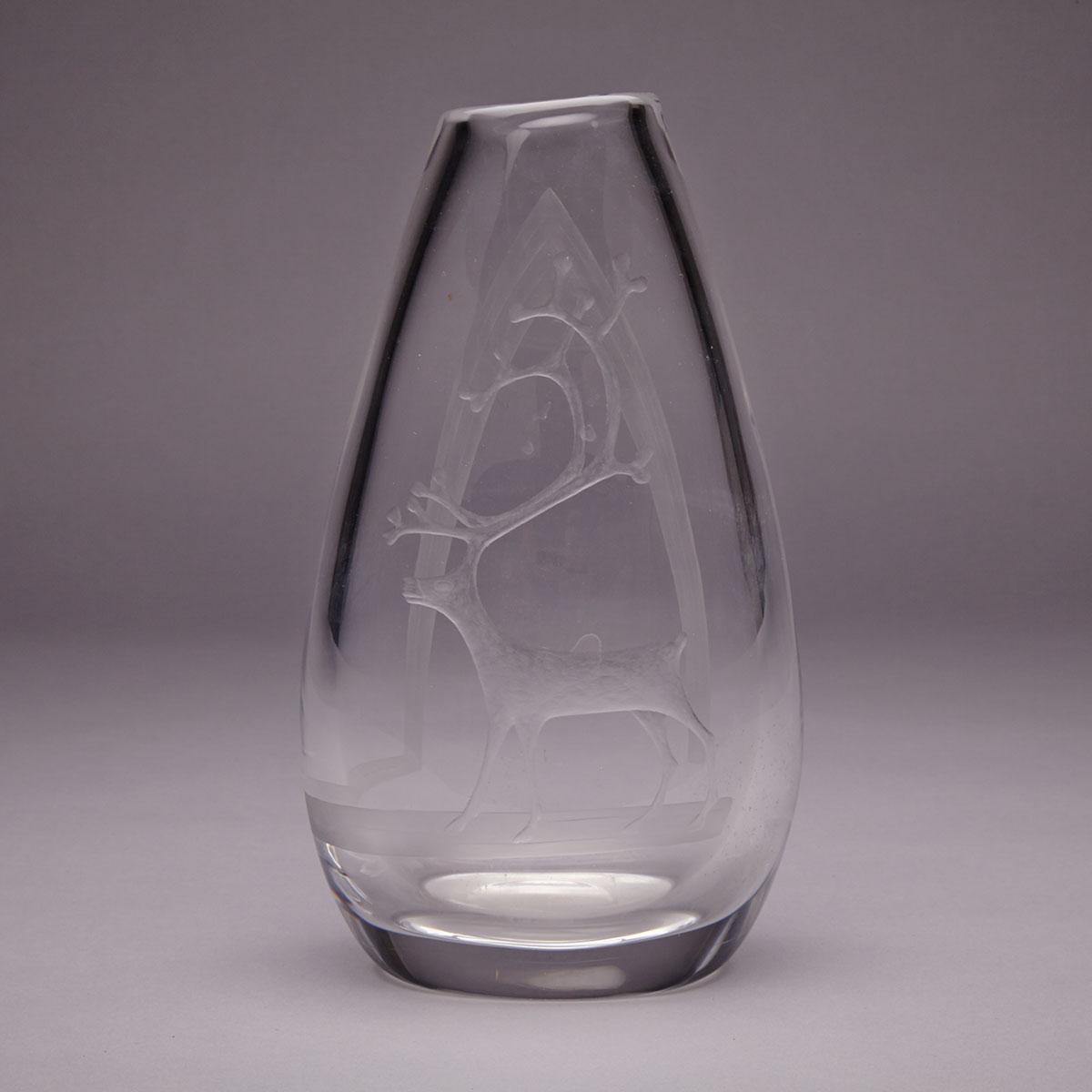 Orrefors Engraved Glass Vase, Sven Palmquist, 1965