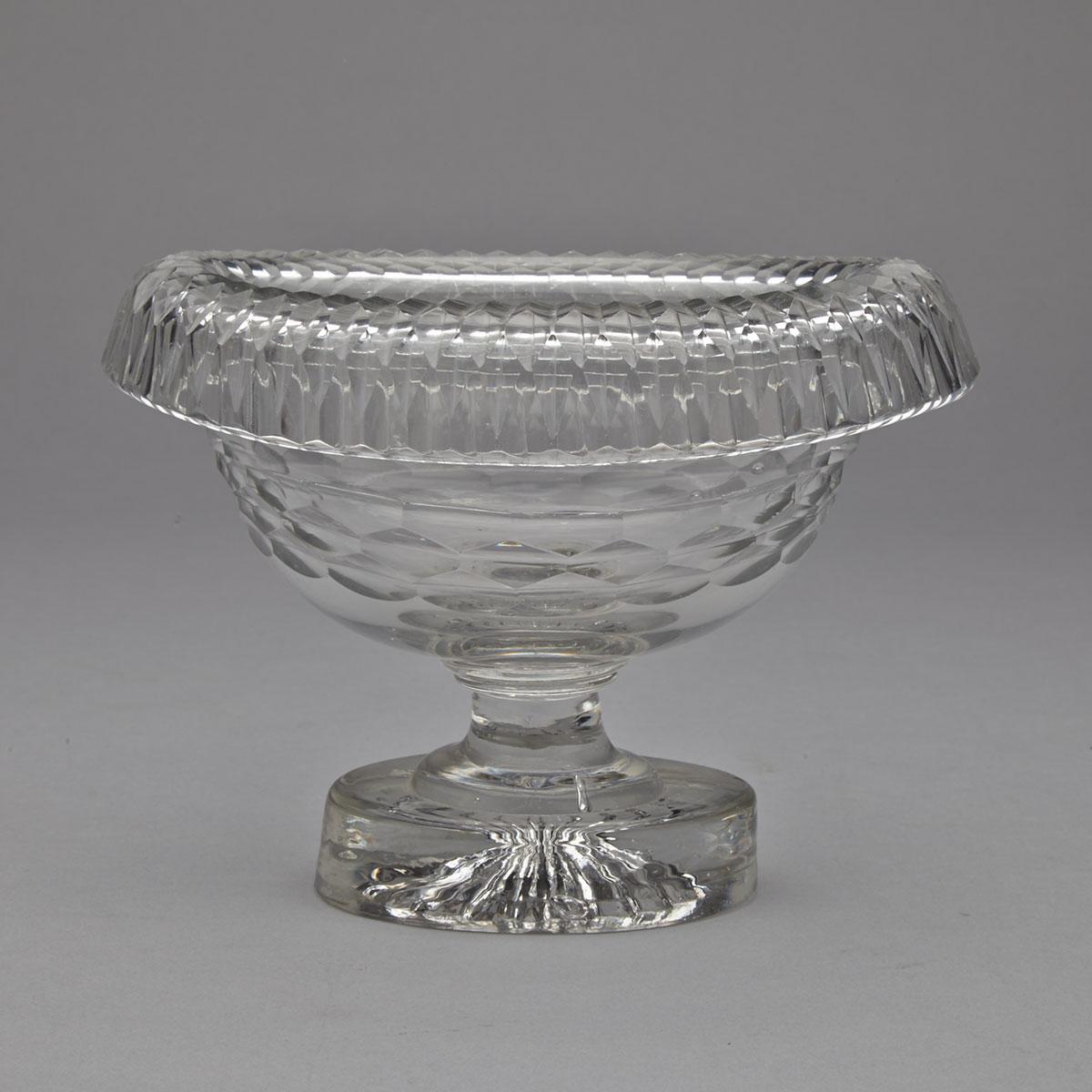 Anglo-Irish Cut Glass Small Pedestal Footed Oval Bowl, c.1800