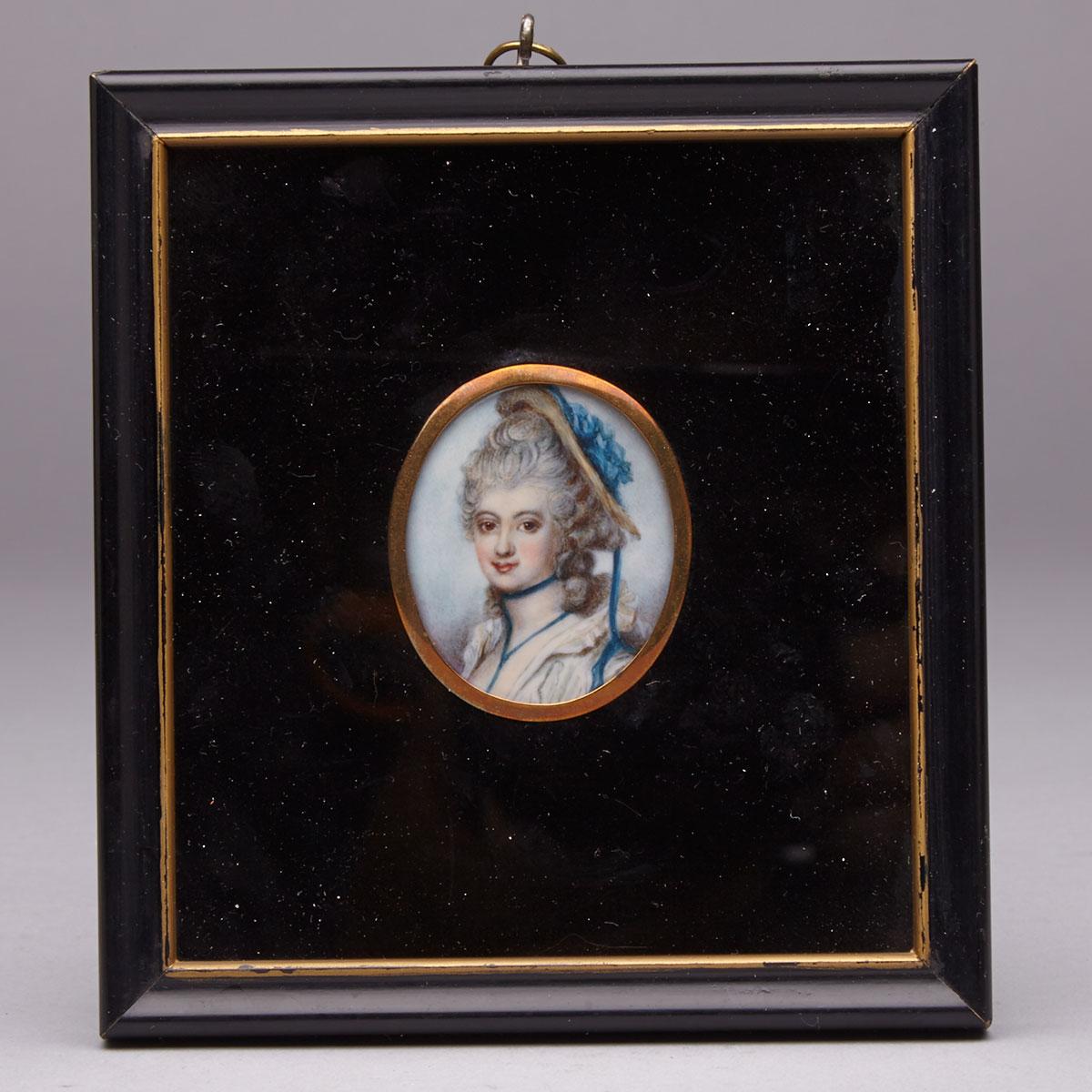 British School Portrait Miniature on Ivory of a Lady, Late 19th century