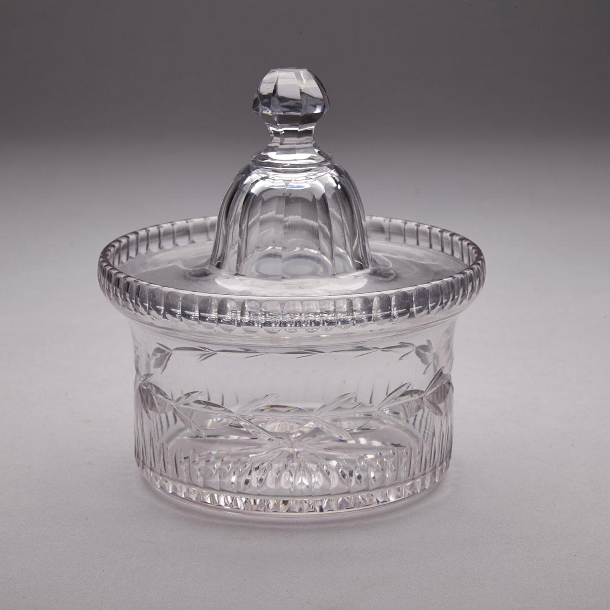 Anglo-Irish Cut Glass Covered Butter Dish, early 19th century