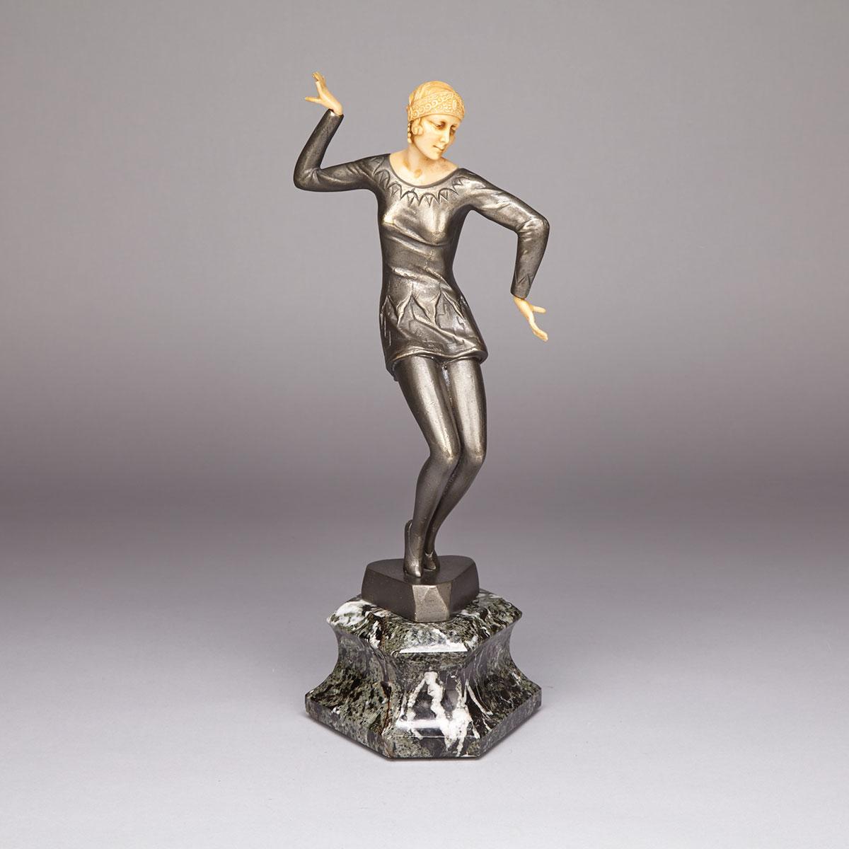 French Art Deco Style White Metal Figure of a Dancer, late 20th century