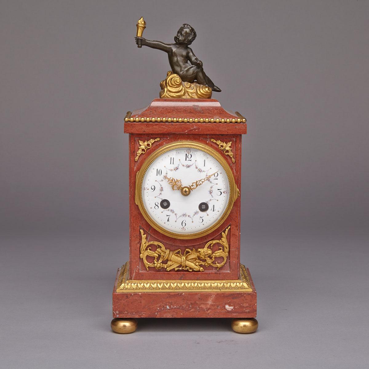 Louis XVI Style Ormolu Mounted Marble Mantle Clock, 2nd half, 20th century
