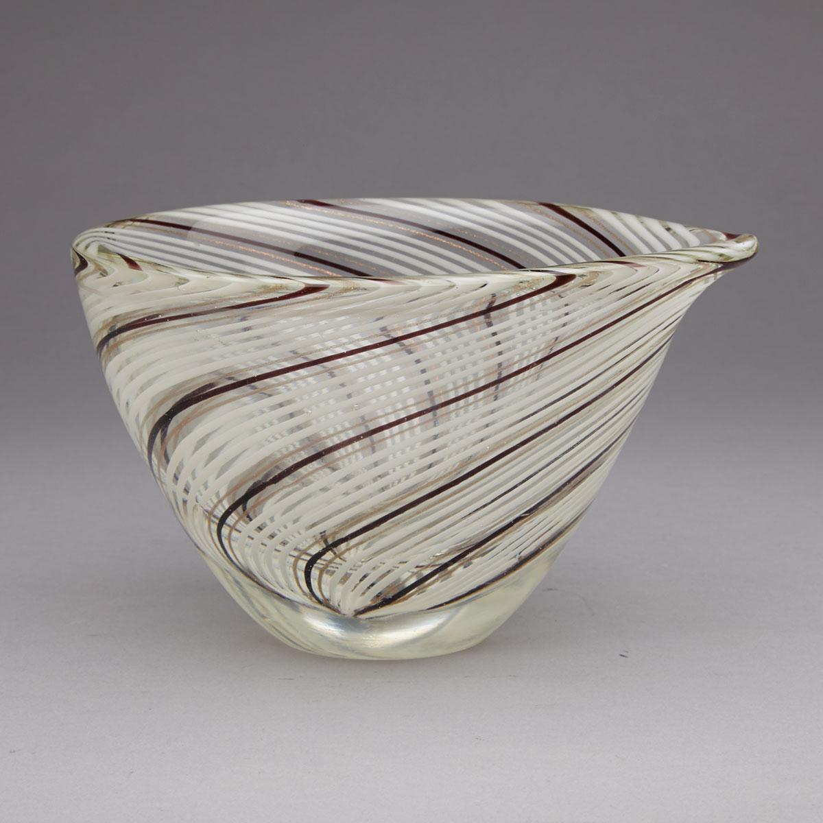 Murano Mezza Filigrana Glass Steep-Sided Bowl, 1950s