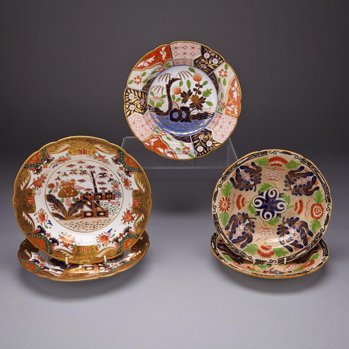 Three Spode Japan Pattern Soup Plates and a Pair of Pearlware Plates, early 19th century