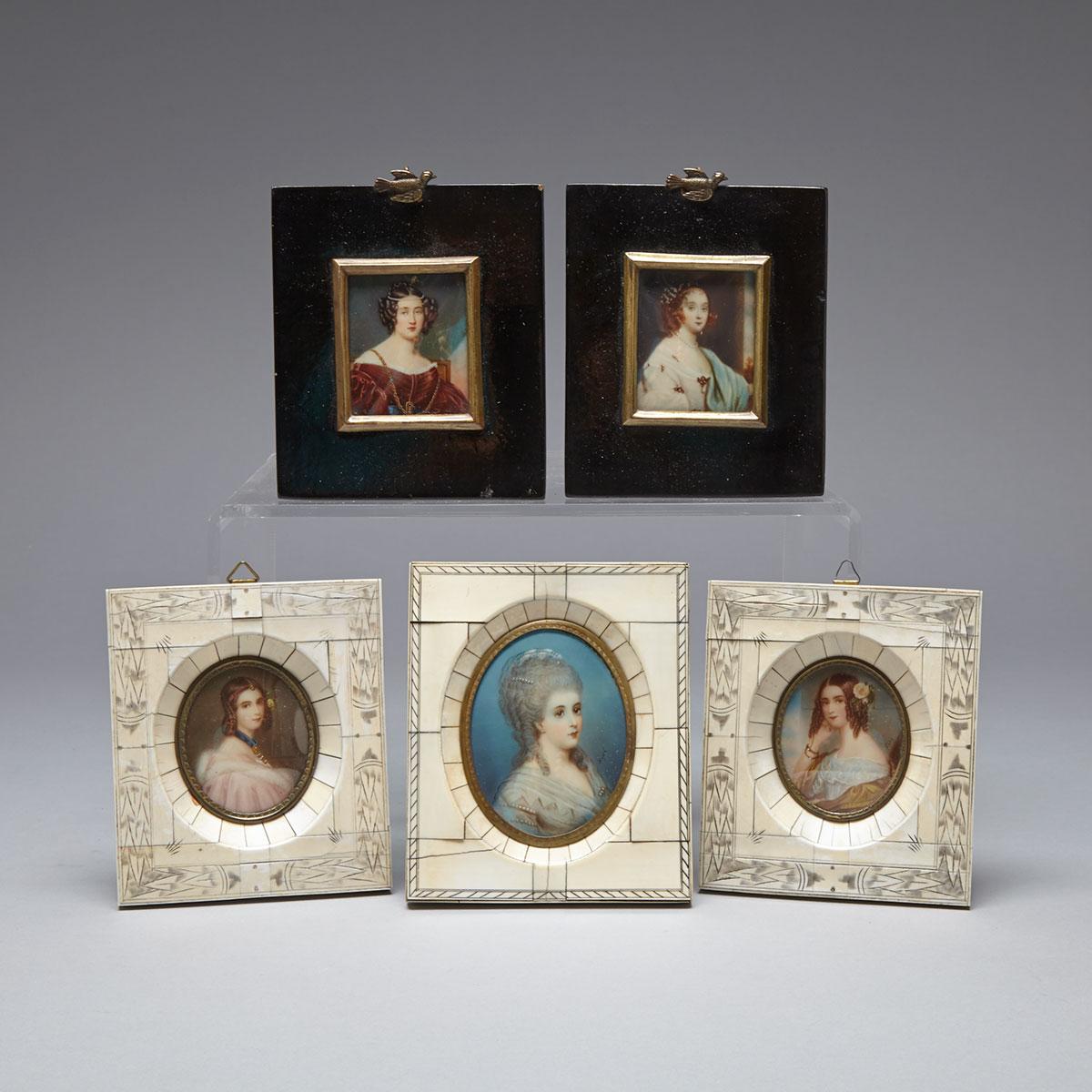 Five Portrait Miniatures on Ivory, 19th and early 20th centuries