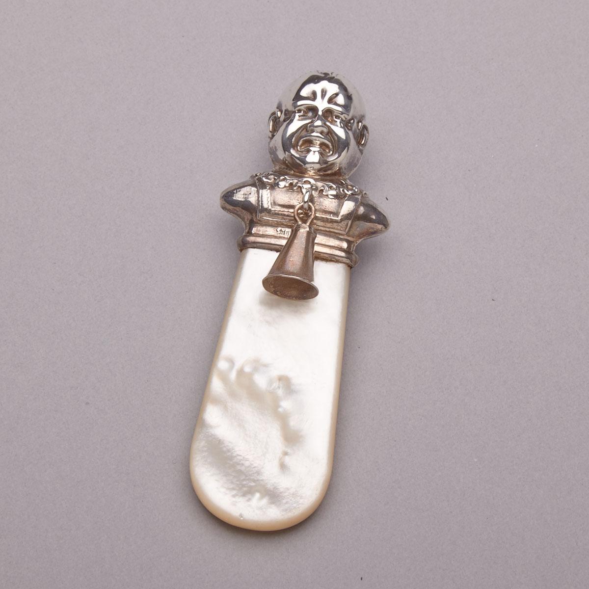American Silver and Mother-of-Pearl Child’s Rattle, early 20th century