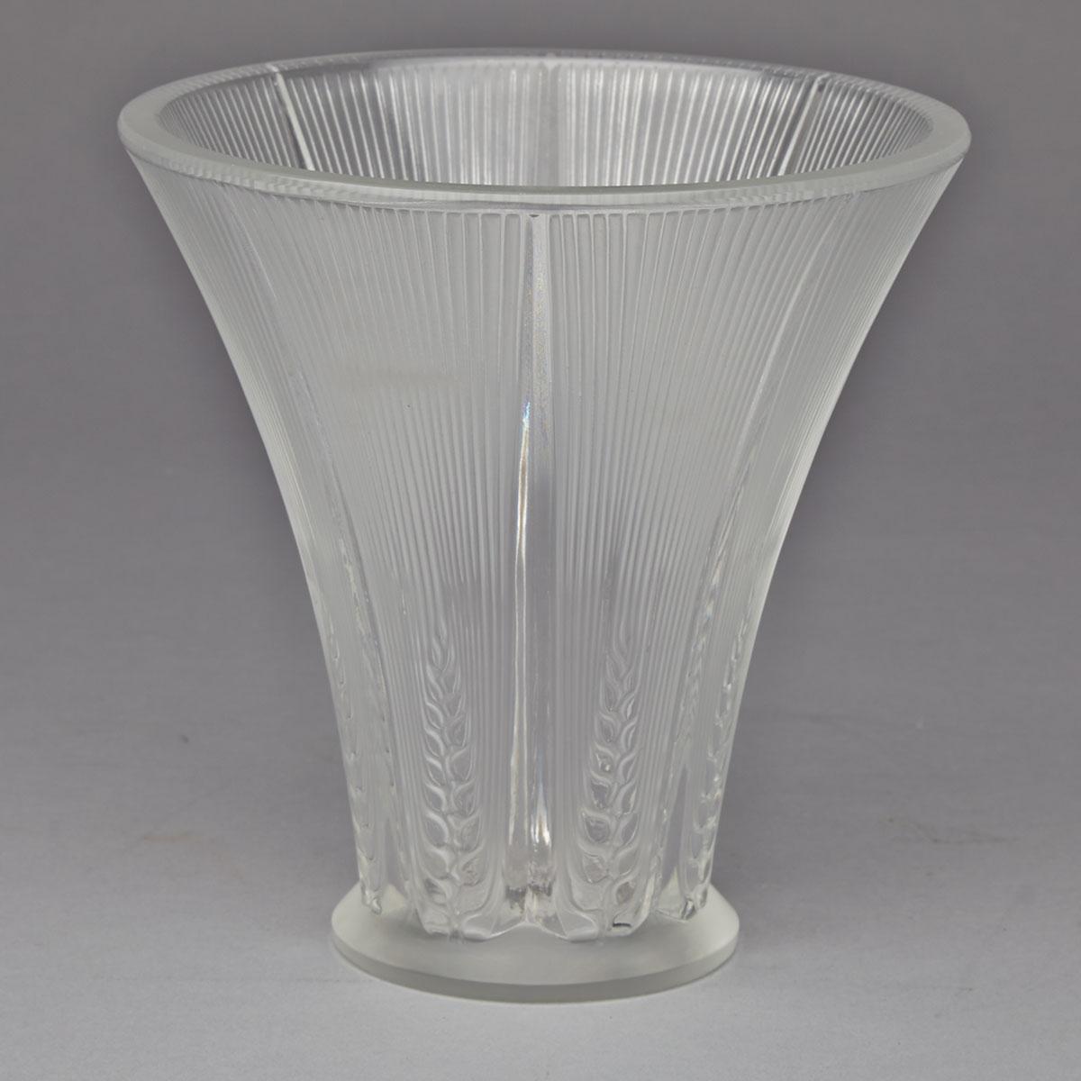 ‘Epis’, Lalique Moulded and Partly Frosted Glass Vase, post-1945