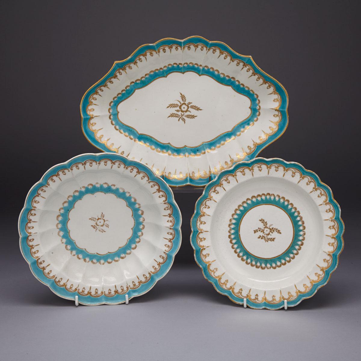 Worcester Oval Dish, Bowl and a Plate, c.1775