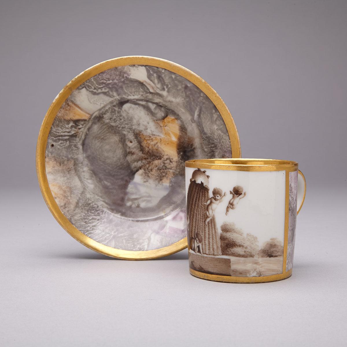 P.L. Dagoty, Paris Marbled Ground Coffee Can and Saucer, c.1810
