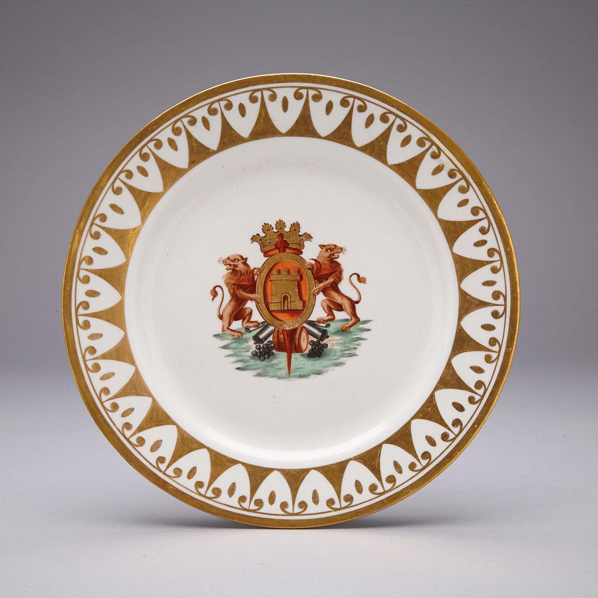 English Porcelain Armorial Plate, probably Coalport, c.1810