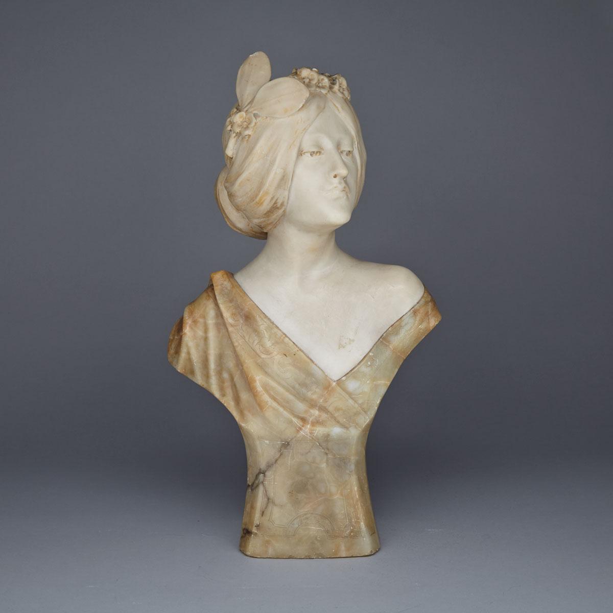 Italian Art Nouveau marble Bust of Young Woman, c.1890