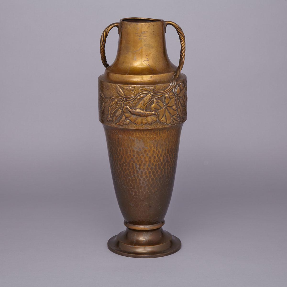 WMF Hammered and Repoussé Gilt and Lacquered Brass ‘Morning Glory’ Vase, c.1910