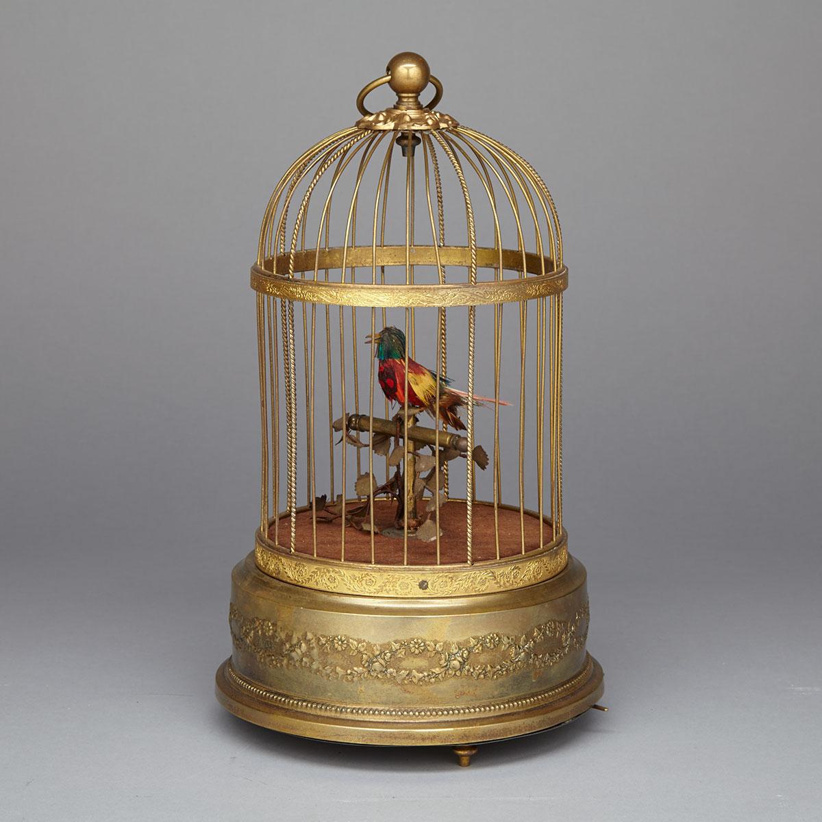 French Gilt Metal Caged Singing Bird Automaton, early 20th century