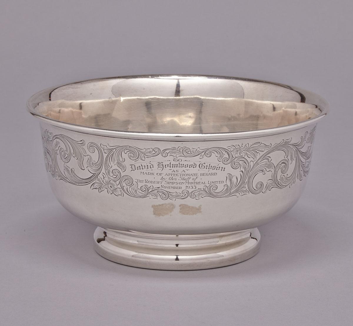 Canadian Silver Rose Bowl, Henry Birks & Sons, Montreal, Que., 1932