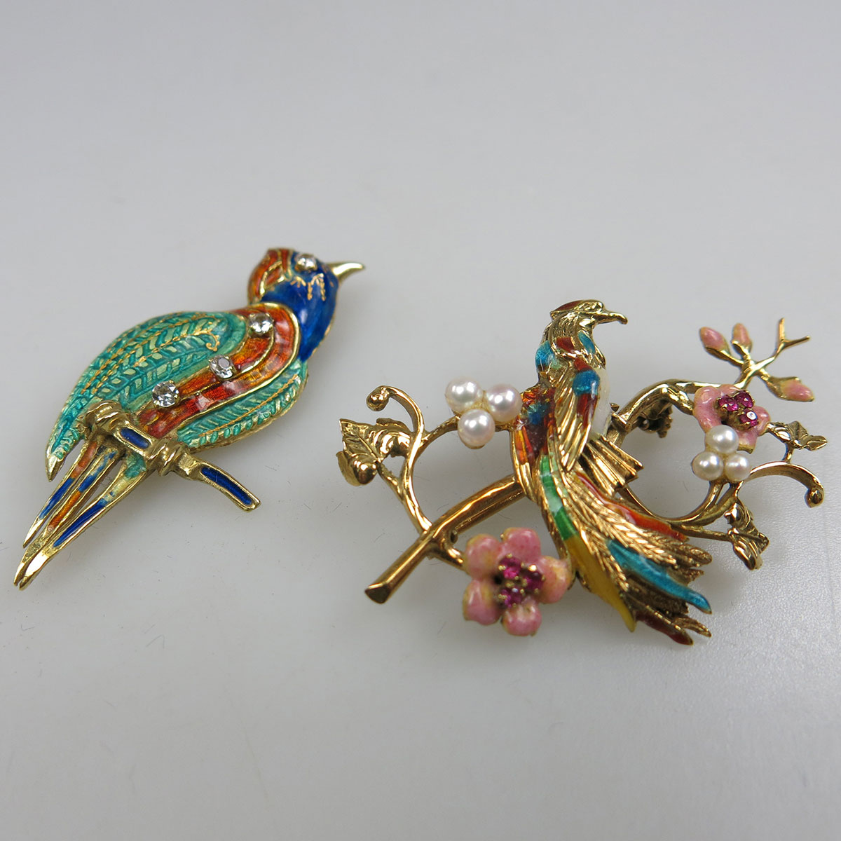 Two 18k Yellow Gold Bird Brooches