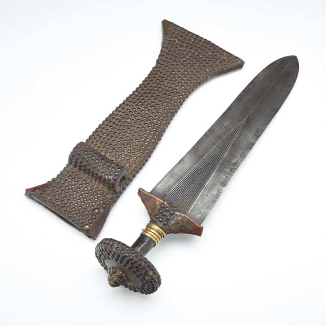 African Kuba Short Sword (Ikul) and Scabbard, 19th century