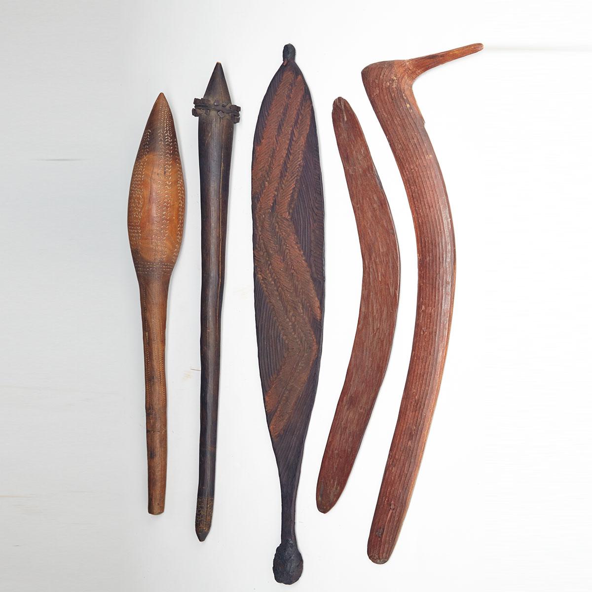 Five Australian Aboriginal Weapons, 19th/20th century