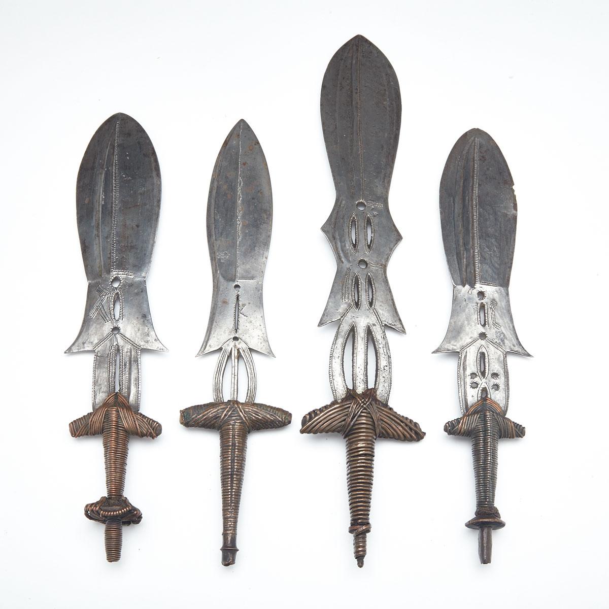 Four African Ngbandi Daggers, Zaire, 19th/20th century