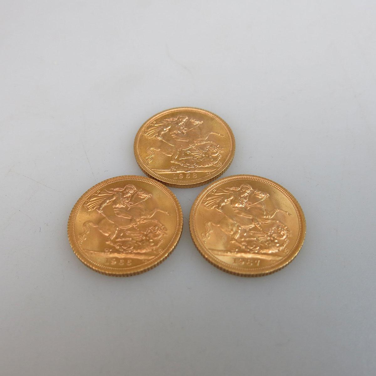 3 English Gold Sovereigns