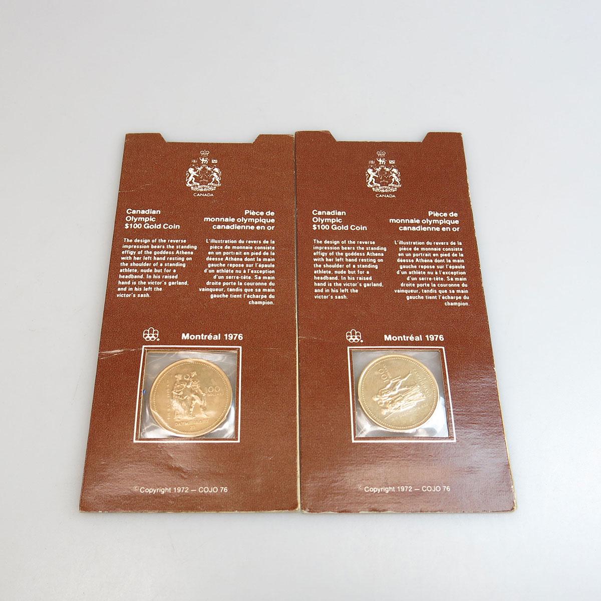 2 Canadian 1976 $100 Gold Coins