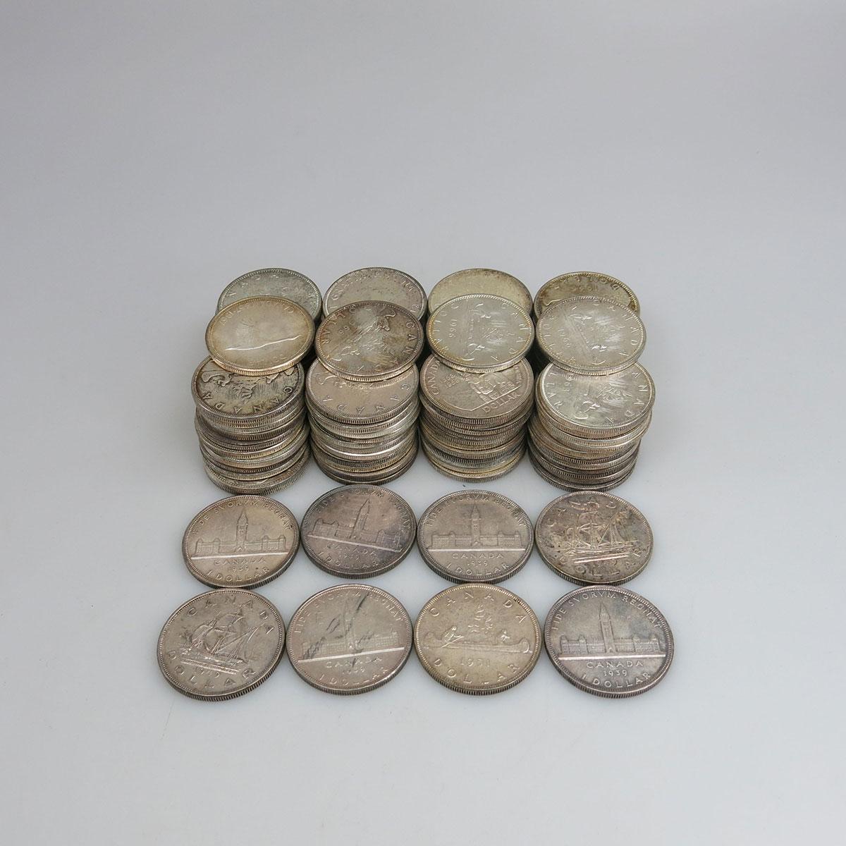 100 Various Canadian Silver Dollars