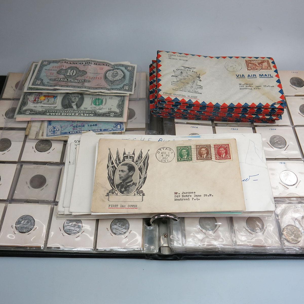 Quantity Of Various Coins, Stamps And Banknotes