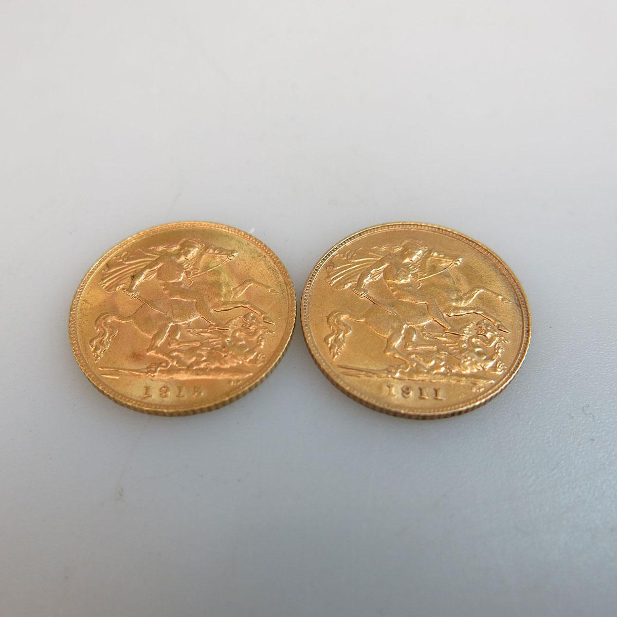 2 English Gold Half Sovereigns