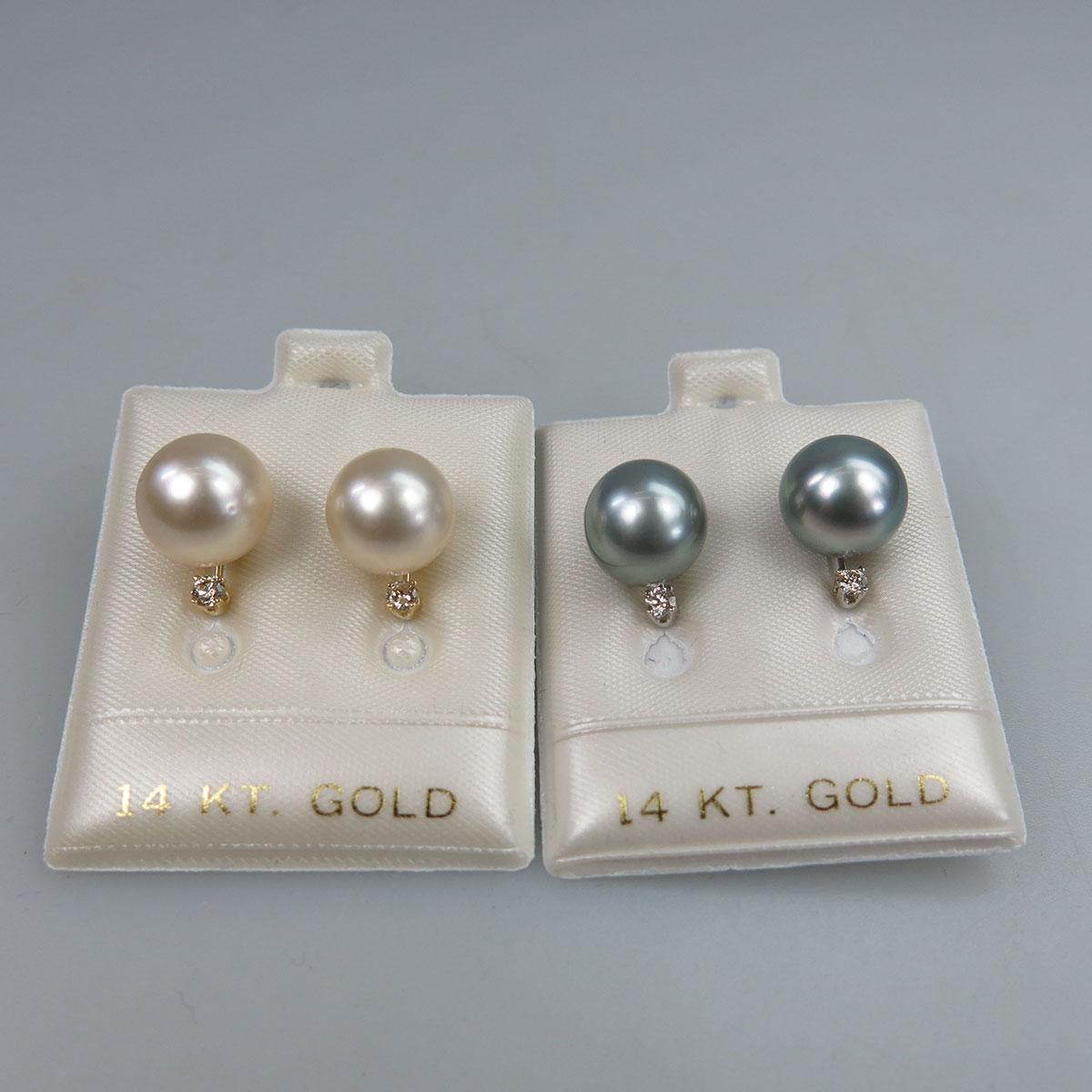 2 Pairs Of 14k Yellow Gold Stud Earrings