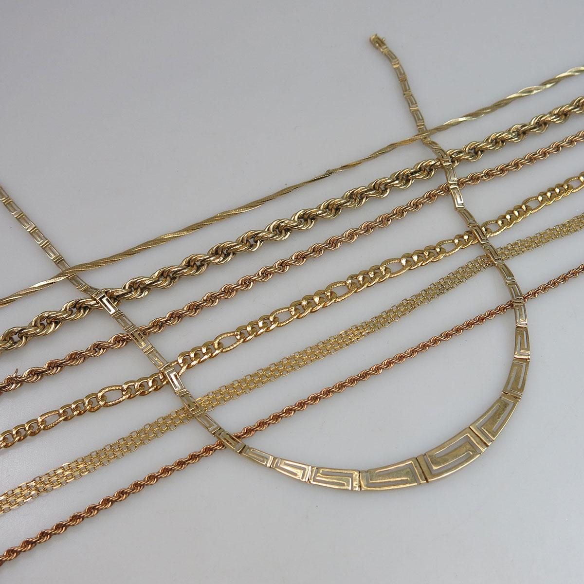 7 Various 10k Yellow Gold Chains